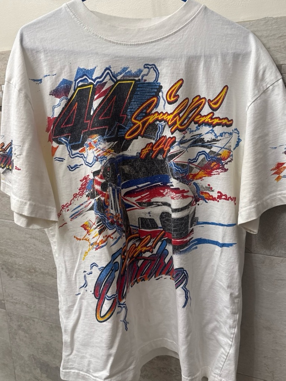 PacSun White Short Sleeve Racing Graphic Tee with 44